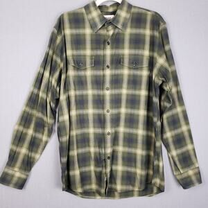 Blake Shelton X Lands End Size M Cotton Flannel Shirt Green Plaid Country Casual